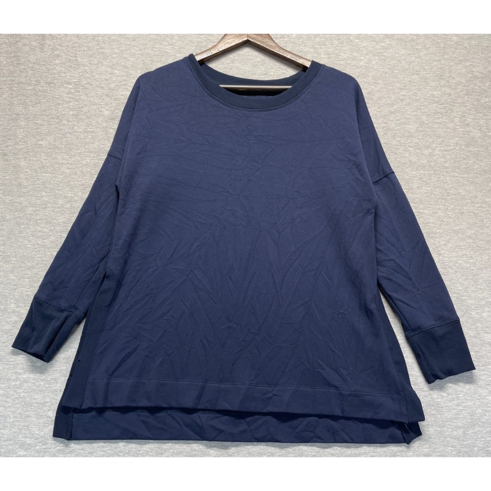 Xersion Sweatshirt Womens Small Navy Blue Side Slits High Low Hem Ribbed Trim